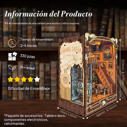 Vista 3 de Kit de rincón de lectura - Kit de casa de muñecas DIY en miniatura de madera con cubierta de polvo, estantería decorativa, rompecabezas 3D