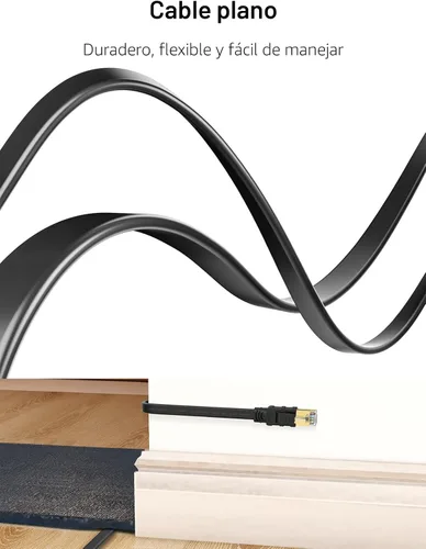 Vista 5 de Senetem Cable Ethernet Cat 8 de 3 pies, paquete de 2 unidades, cable de conexión de red de Internet plano de alta velocidad de 40 Gbps 2000 Mhz