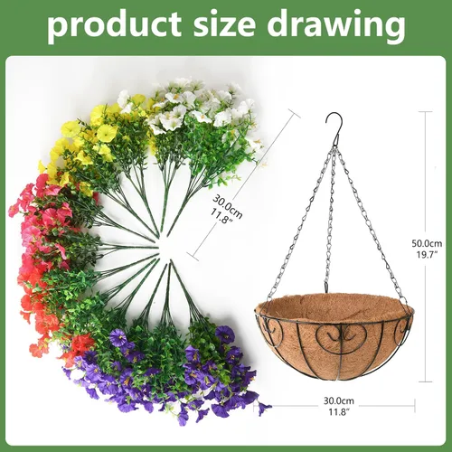 Vista 4 de Homsunny Plantas artificiales colgantes con cesta para exteriores, petunias falsas, de seda, para exteriores, porche, patio, balcón, jardín