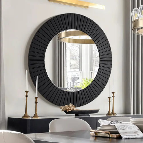 Vista 11 de Chende Espejo de pared redondo negro de 30 pulgadas para baño con marco