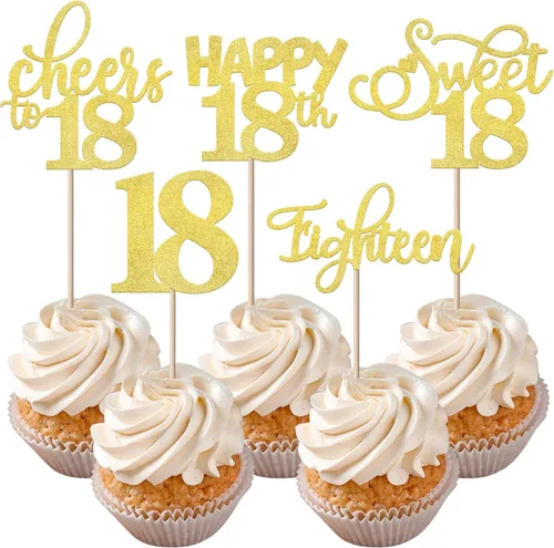 Vista 34 de Rsstarxi Paquete de 30 adornos para cupcakes de 6º cumpleaños con purpurina negra de seis Hello 6 para cupcakes Cheers to 6 años de edad