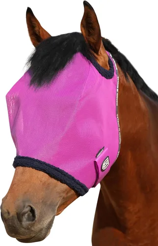 Vista 24 de Harrison Howard Máscara de malla redonda para mosca de caballo, protección UV, con borde acolchado de vellón, negro, S