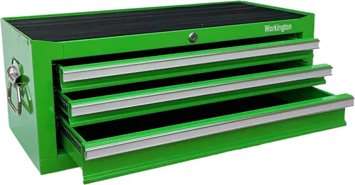 Vista 7 de Workington Industrial Caja de herramientas metálica portátil con 3 cajones, gabinete intermedio de 26" con correderas de rodamientos de bolas Verde