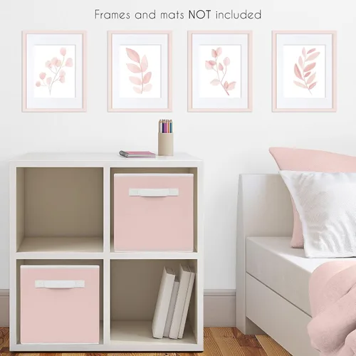 Vista 3 de Sweet Jojo Designs Impresiones artísticas de pared de hojas florales rosas y blancas rubor, decoración de habitación para bebés, guardería y niños
