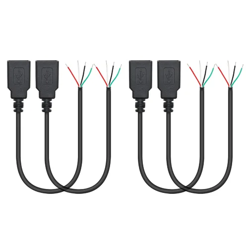 Vista 9 de Cable corto USB A hembra de 4 pines de 11 pulgadas, USB 5V/2A 4 pines Pigtail Cable de alimentación y datos de extremo abierto, para equipo USB