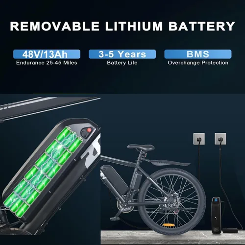 Vista 7 de ZNH Bicicleta eléctrica de 750 W 1000 W para adultos, batería extraíble de 48 V 13 Ah, bicicleta eléctrica de neumático de 26 pulgadas, hasta 60