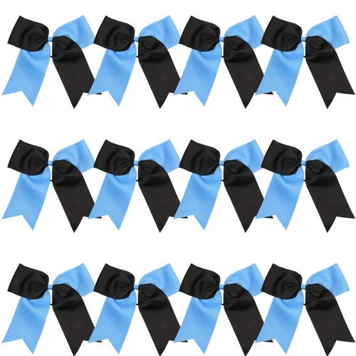 Vista 50 de Lazos de animadora jumbo de 8 pulgadas con diamantes de imitación brillantes para cola de caballo, lazos de porrista, 6 unidades, color negro