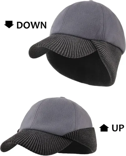 Vista 5 de ZEXIAN Paquete de 2 gorras de béisbol con visera de invierno con orejeras, gorro cálido de ala de esquí para hombre