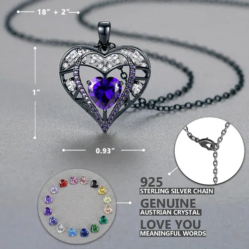 Vista 110 de Collar de cristal de 5 corazones, chapado en oro rosa de 18 quilates, colgante con cadena de plata de ley 925 de 18 + 2 pulgadas, joyería de piedra
