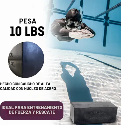 Vista 3 de Kemp USA - Ladrillo de buceo de goma de 10 libras, peso de agua rectangular duradero
