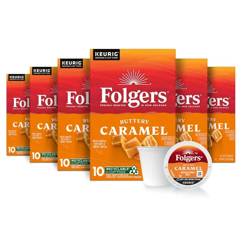Vista 10 de Folgers Café con sabor artificial a caramelo mantecoso, cápsulas Keurig K-Cup, caja de 10