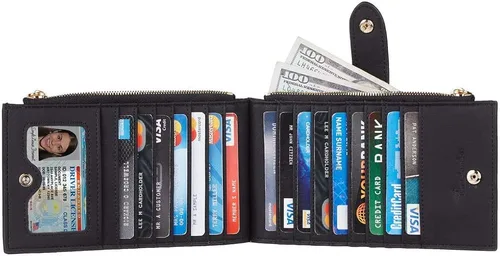 Vista 4 de Travelambo Billetera plegable con bloqueo RFID para mujer, con bolsillo con cremallera