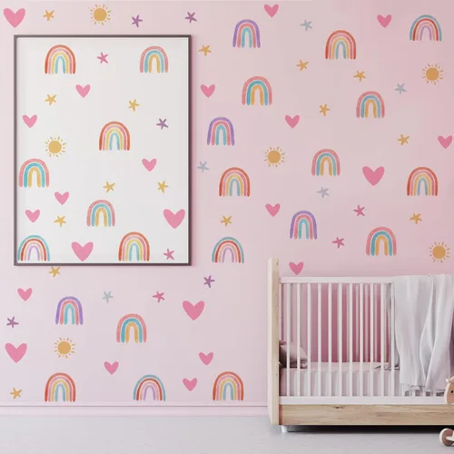 Vista 2 de Epakh Calcomanías de Decoración de Pared de Arcoíris Calcomanía Pequeña de Arcoíris Acuarela Corazón Estrella Sol Calcomanías de Pared Decoración