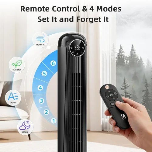 Vista 5 de Antarctic Star Ventilador de torre T36, ventilador oscilante sin aspas de 36 pulgadas con control remoto, 6 velocidades y 4 modos, pantalla LED