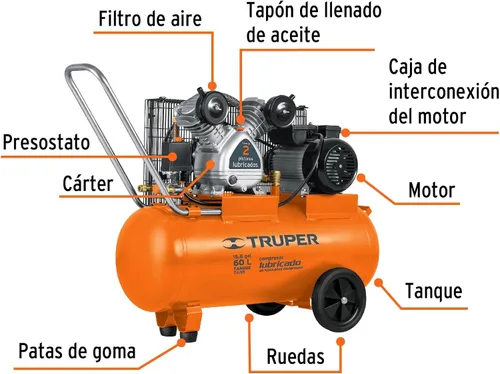 Vista 2 de TRUPER COMP-60LB Compresor de aire lubricado con aceite de 16 galones. Herramienta eléctrica de 120 voltios. 1 paquete