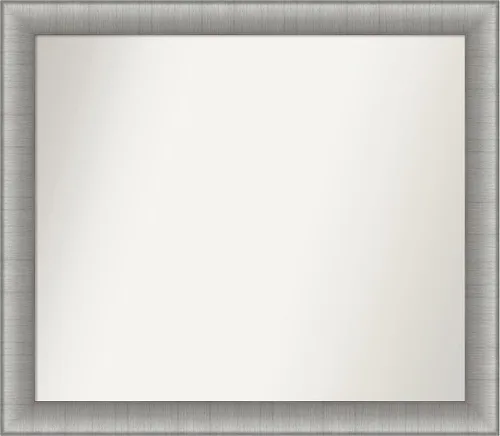 Vista 144 de Amanti Art Espejo de baño plateado para sobre el fregadero, 28 x 37 pulgadas, elegante espejo rectangular de peltre cepillado, marco de madera