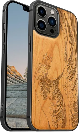 Vista 15 de Carveit Funda magnética de madera para iPhone 13 [madera natural y TPU suave] Funda protectora de madera única y elegante a prueba de golpes