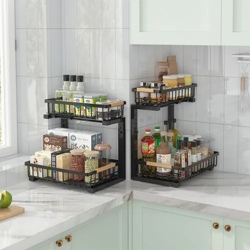 Vista 7 de ADRIMER Organizador para debajo del fregadero, 2 paquetes, organizador extraíble para fregadero de cocina, 2 niveles, organizador de cocina