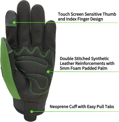 Vista 3 de Guantes de trabajo de seguridad para hombres y mujeres, guantes de trabajo utilitarios, guantes de mecánico, guantes de trabajo de patio, ajuste