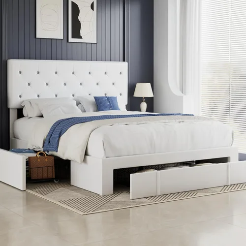 Vista 30 de VECELO Base de cama tamaño individual con plataforma tapizada con cabecera ajustable de botones de diamante, soporte de listones de madera,