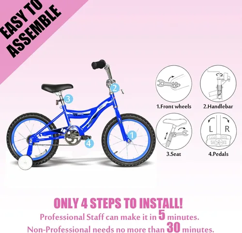 Vista 5 de Tracer Bicicleta infantil con ruedas de 16 y 20 pulgadas para niños y niñas Azul