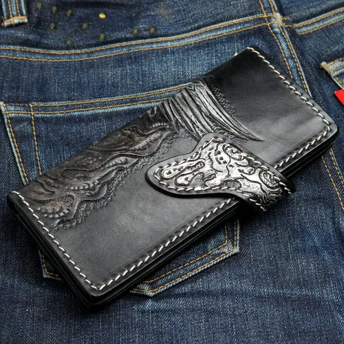 Vista 5 de Cartera de cuero real Harley Indian para hombre motorista para cadena