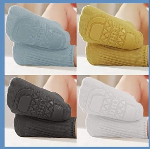 Vista 4 de Calcetines de tobillo antideslizantes con agarres de algodón multicolor para bebés recién nacidos 6 pares