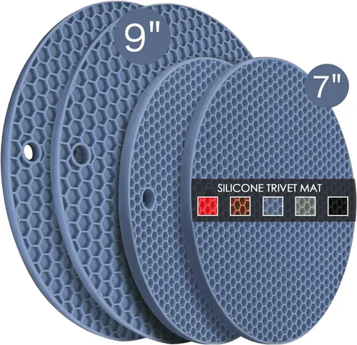 Vista 22 de Salvamanteles para platos calientes, paquete de 4 almohadillas calientes de silicona para cocina, tapete de silicona antideslizante resistente al