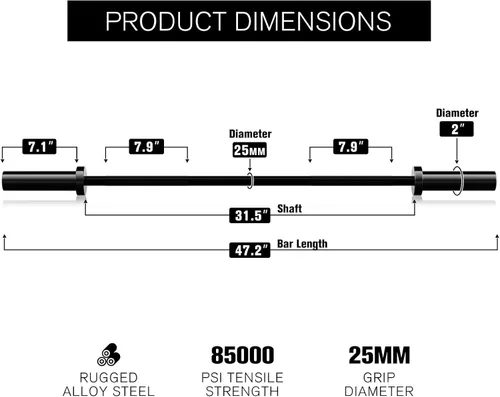 Vista 2 de RITFIT Olympic Barbell 4ft/6ft - 2 Inch Weight Bar for Strength Training, Weightlifting, Squat, Deadlift, Bench Press, Curl, Overhead Press