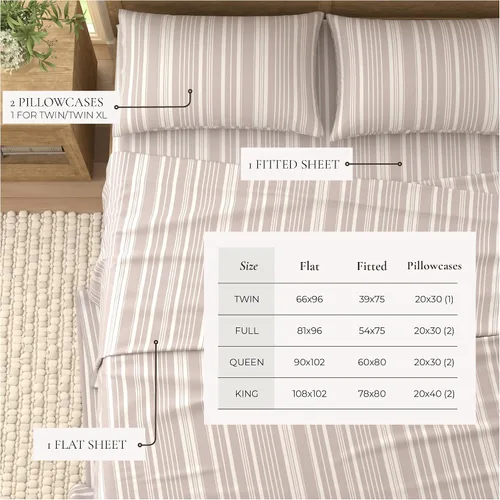 Vista 4 de Great Bay Home Juego de sábanas tamaño individual de microfibra - Sábanas de 3 piezas a rayas moradas - Ropa de cama de microfibra ultrasuave