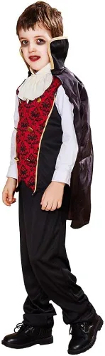 Vista 2 de Snailify Disfraz de vampiro para niños conjunto completo de Halloween con collar de capa colmillos