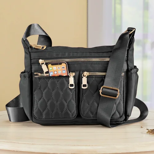 Vista 3 de Collections Etc Bolso cruzado ajustable con múltiples bolsillos con cremallera, Negro
