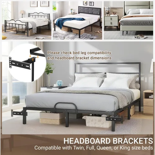 Vista 7 de Soportes de cabecera de cama ajustables, soportes de cabecera ajustables para marco de cama de metal, base de cama con kit de extensión de estribo