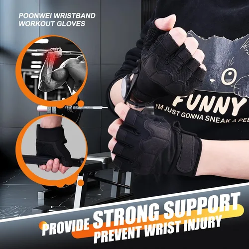Vista 4 de Guantes de levantamiento de pesas, guantes de gimnasio para hombres y mujeres, protección completa de la palma para deportes, levantamiento