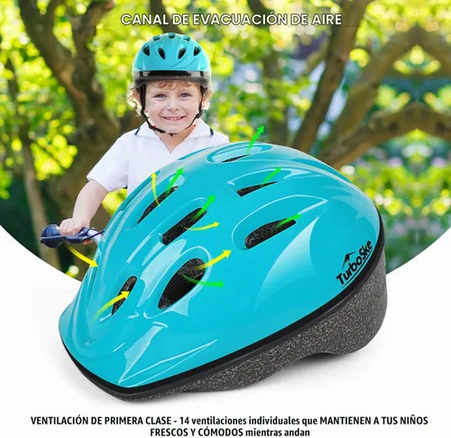 Vista 2 de Casco de bicicleta para niños pequeños, casco multideportivo ajustable para niños y niñas Azul Aqua