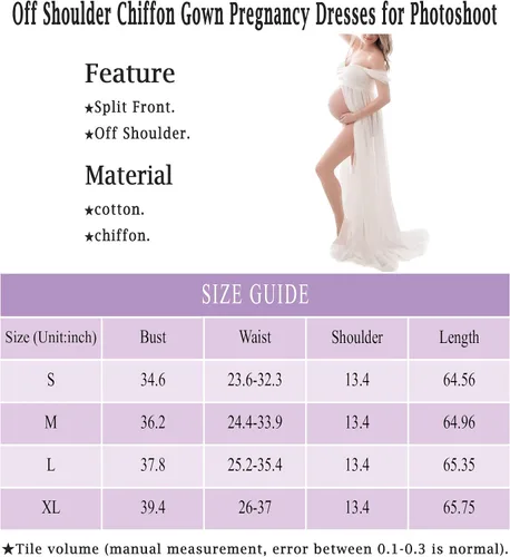 Vista 7 de Vestido de maternidad para sesión de fotos con hombros descubiertos, vestido de gasa con abertura frontal, maxi vestidos de embarazo para fotografía