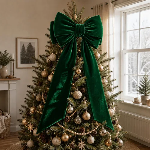 Vista 13 de Arco gigante de terciopelo para decoración de árbol de Navidad, 39 x Negro
