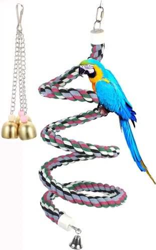 Vista 8 de Perchas de cuerda para pájaros de 63 pulgadas, juguetes de columpio 100% algodón natural para pájaros/masticar con campanas vintage para escalada