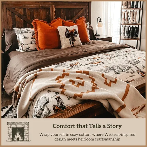 Vista 7 de Paseo Road Ranch Life Western Bedding, Juego de edredón de 2 piezas tamaño Twin de algodón, juego de edredón occidental con estampado de caballo