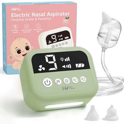 Vista 12 de HEYVALUE Aspirador Nasal para Bebé, Ventosa Nasal de Grado Hospitalario con 9 Niveles de Succión, Luz Nocturna y Función Tranquilizante de Canciones