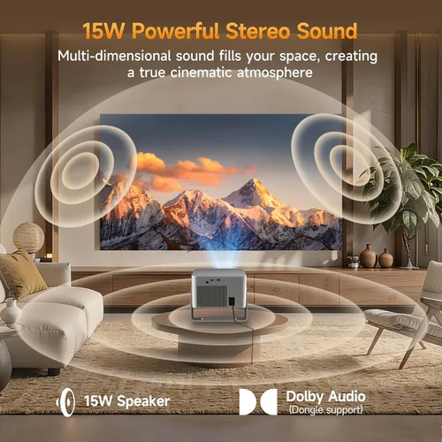 Vista 6 de Alwtniet Proyector HY350GT con Google TV, WiFi 6, Bluetooth 5.4, TV Stick 4K Support Portable Mini Projector, Auto Focus & Obstacle Avoidance, 650