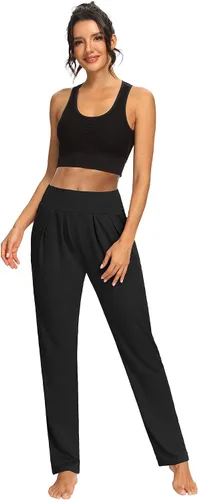 Vista 5 de Sarin Mathews - Pantalones de yoga plisados de pierna ancha y holgados, cómodos, pantalones de entrenamiento para mujer con bolsillos