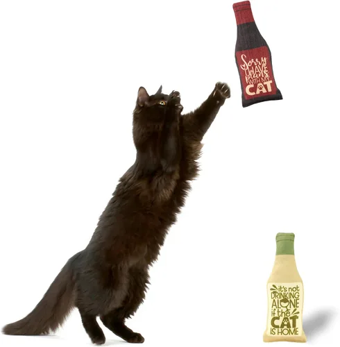 Vista 6 de Botella de vino de hierba gatera juguetes para gatos y gatitos Botella de vino de felpa – Divertido juguete para gatos Moscato y CATbernet – Juguete