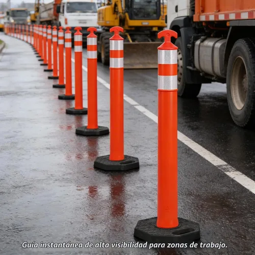 Vista 2 de OrangeStar Conos de poste de delineador de tráfico de 42 pulgadas, paquete de 6 conos de seguridad naranja con base de goma resistente