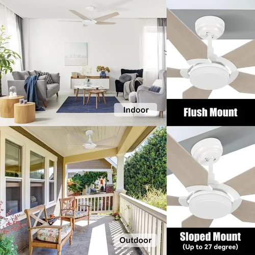 Vista 6 de SMAAIR Ventilador de techo inteligente de 5 aspas para exteriores con kit de luz regulable y motor de CC de 10 velocidades, funciona con control