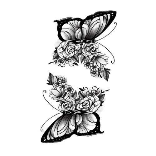 Vista 4 de MapofBeauty 2 unids tatuajes temporales mariposa cráneo impermeable Negro
