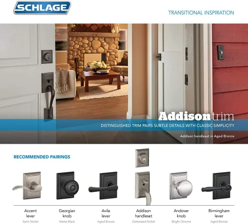 Vista 2 de SCHLAGE F58 Addison Exterior Active Handleset C Keyway Acabado de níquel envejecido