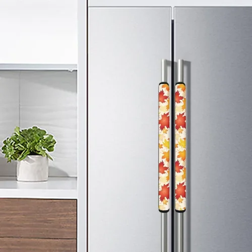 Vista 3 de 2 fundas para manijas de refrigerador, decoración otoñal, hojas de arce, fundas para manijas de puerta de nevera, lavables a máquina, microondas