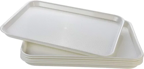 Vista 10 de Eslite Bandejas rectangulares de plástico para servir, bandejas de cafetería de comida rápida, 17 x 13 pulgadas, juego de 6 (beige)