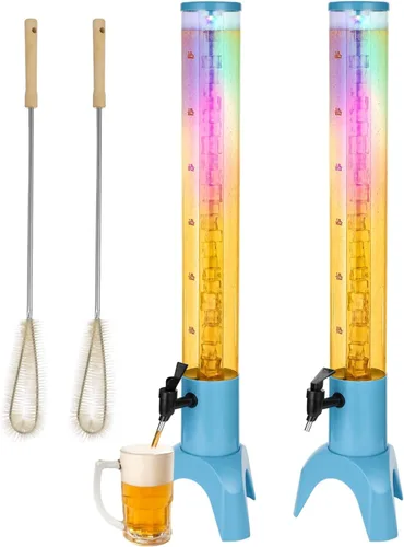 Vista 8 de Torre de bebidas, dispensador de torre de mimosa de 3 litros con tubo de hielo y luz LED, dispensador de cerveza de mesa de 3.17 cuartos de galón